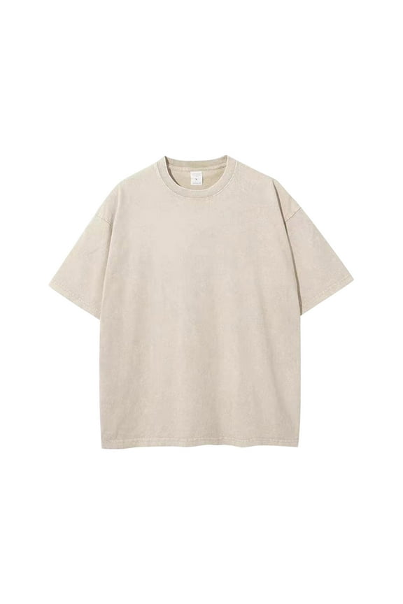 Mens Clothing Casual Round Neck Solid Color Sports Washed Cotton Retro Distressed T-shirt