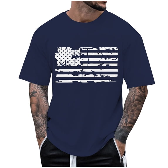 Independence Day T Shirt Men's Short Sleeve Cotton Jersey T-Shirt Navy,M