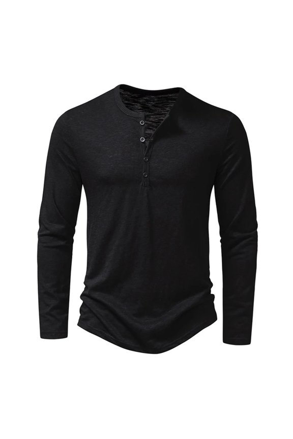 Mens Clothing Long Sleeve T-shirt Fashion Button Henry Collar Tops