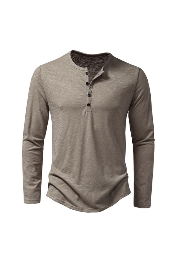 Mens Clothing Long Sleeve T-shirt Fashion Button Henry Collar Tops