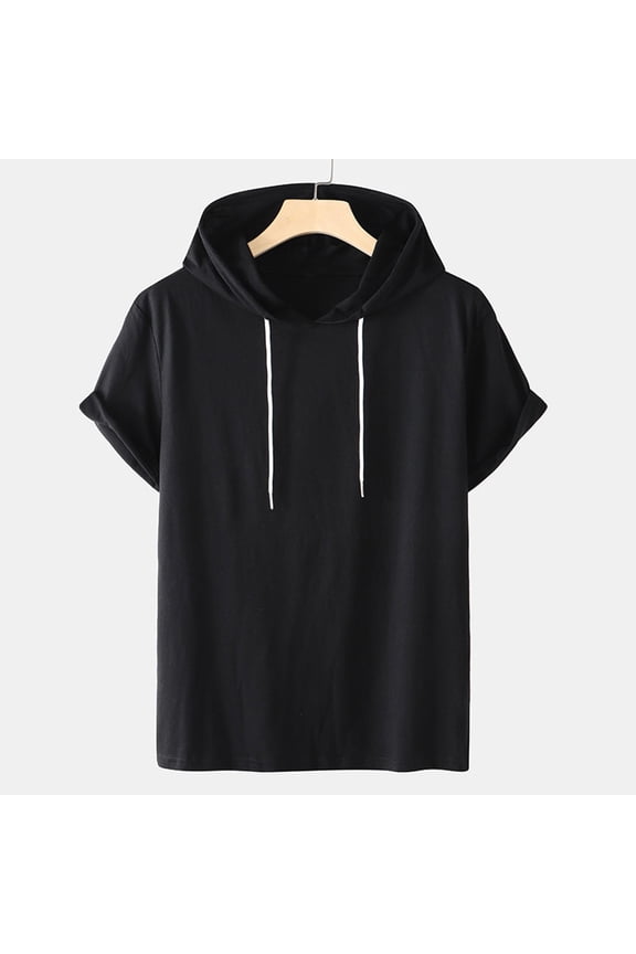 Mens Clothing Under $10 Short Sleeve Hoodie for Men Men Casual Solid Fashion Hooded Pullover Short Sleeve Sports T-Shirt Top Summer Tops Size S-4XL
