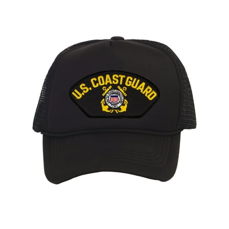 Mens Coast Guard Trucker Hat - Adjustable Snapback Cap, Logo Black