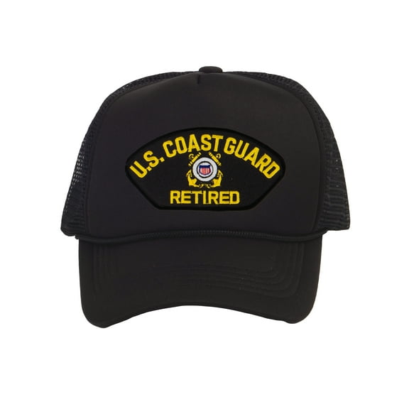 Mens Coast Guard Trucker Hat - Adjustable Snapback Cap, Retired Black