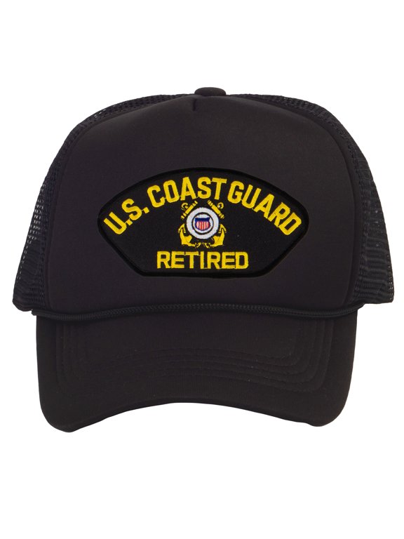 Mens Coast Guard Trucker Hat - Adjustable Snapback Cap, Retired Black