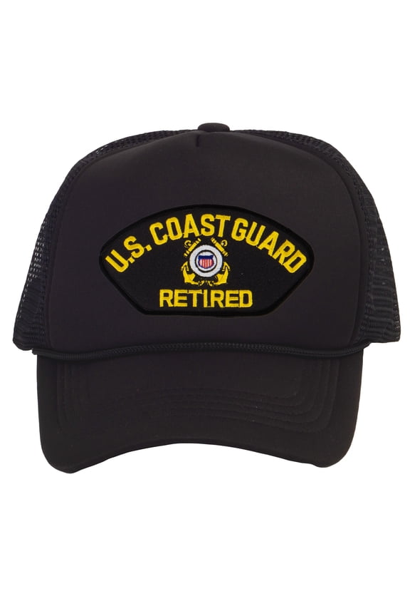 Mens Coast Guard Trucker Hat - Adjustable Snapback Cap, Retired Black