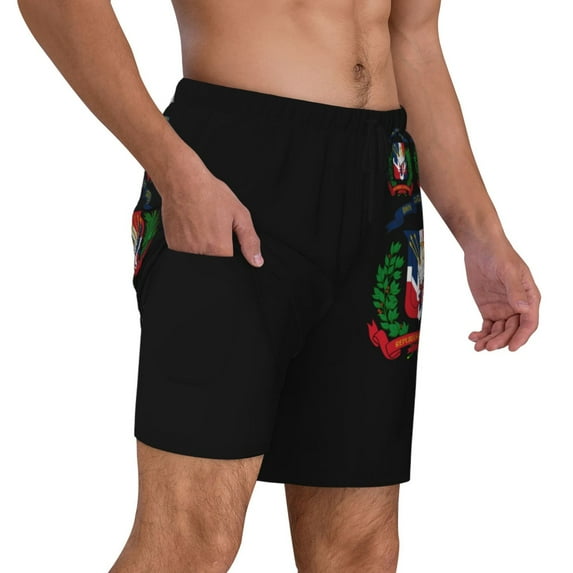 Mens Coat Of Arms Of The Dominican Republic 2 in 1 Quick Dry Swim Trunks with Compression Liner Beach Shorts