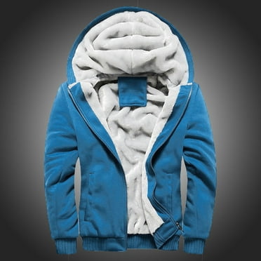 Mens Coats And Jackets Big Deals！Yodetey Mens Hoodie Winter Warm Fleece Zipper Sweater Jacket Outwear Coat Blue 2Xl