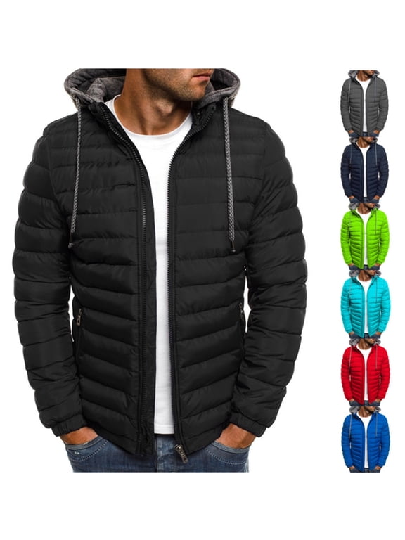 Mens Coats Solid Color Hooded Cotton Padded Jackets