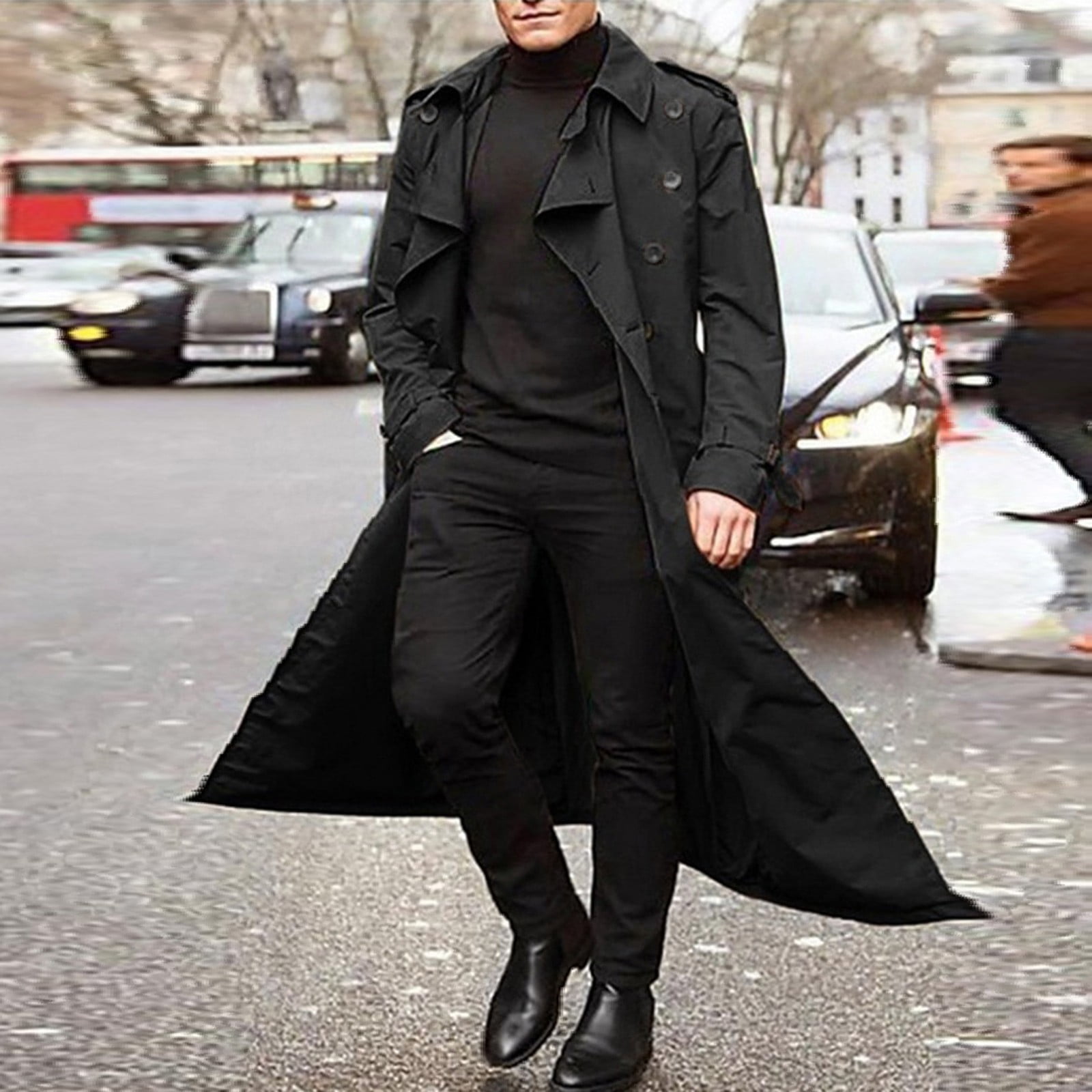 long black double breasted coat