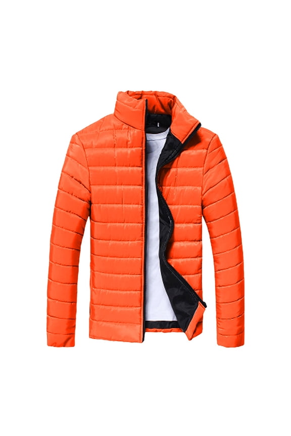 Mens Coats Solid Color Stand Collar Winter Warm Thickened Outerwear Windproof Cold Weather Jacket Orange 2XL