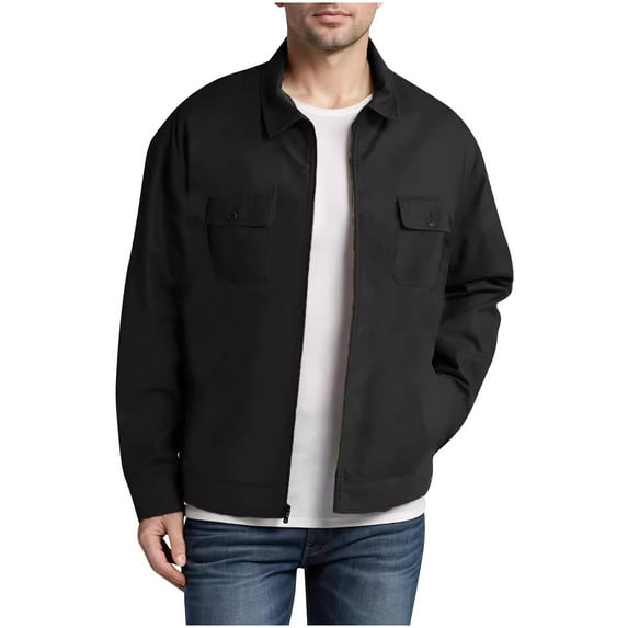 Mens Coats and Jackets Fashion Casual Solid Color Zipper Pockets Long Sleeve Hoodless Casual Outwear