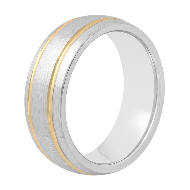 Mens Cobalt Double Grooved Gold Tone Striped Wedding Band Mens
