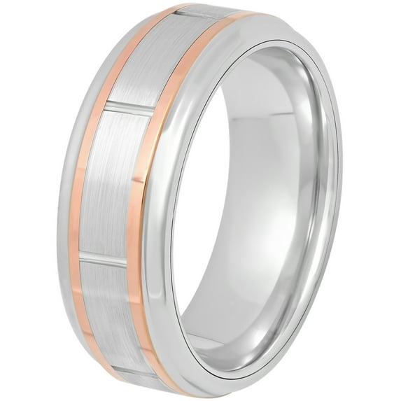 Mens Cobalt Rose Gold Tone Striped Wedding Band - Mens Ring