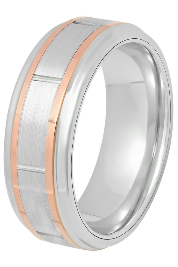 Mens Cobalt Rose Gold Tone Striped Wedding Band - Mens Ring