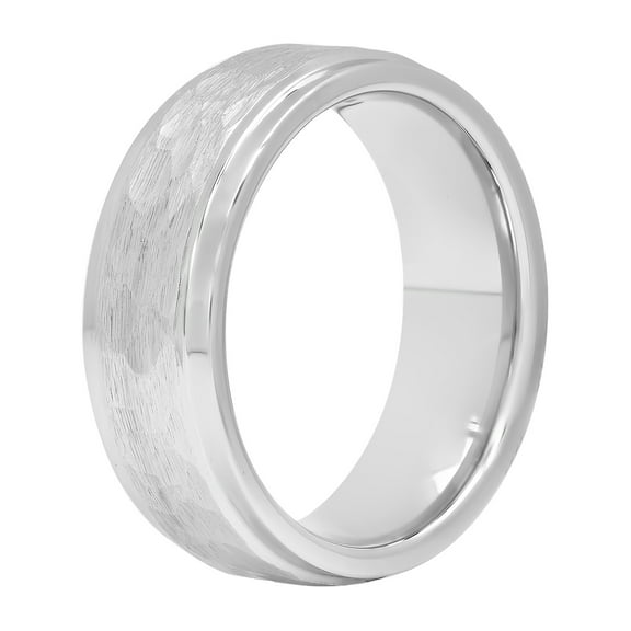 Mens Cobalt Step Edge Hammered Finish Wedding Band - Mens Ring