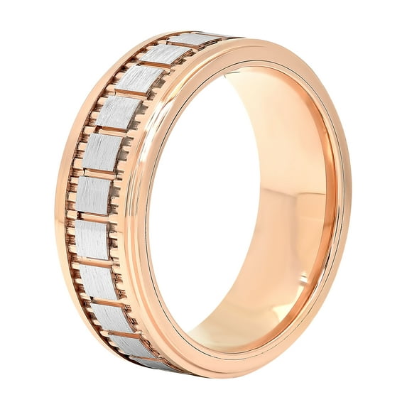Mens Cobalt Two-Tone IP Square Pattern Wedding Band - Mens Ring