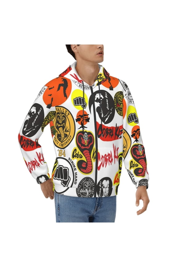 Mens Cobra K-a Zip Up Graphic Hoodie with Pockets Comfort Long Sleeve Soft Hoodies