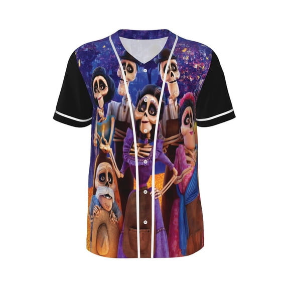 Mens Coc Movie Baseball Shirt Graphic Tshirt V Neck Jersey Button Down Short Sleeve Tops