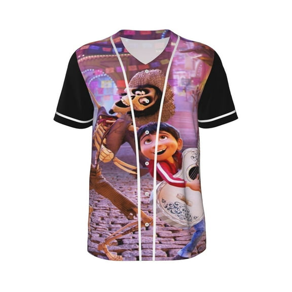 Mens Coc Movie Baseball Shirt Graphic Tshirt V Neck Jersey Button Down Short Sleeve Tops