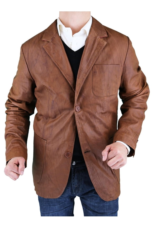 Mens Cognac Coat Luciano Natazzi Real Lambskin Leather