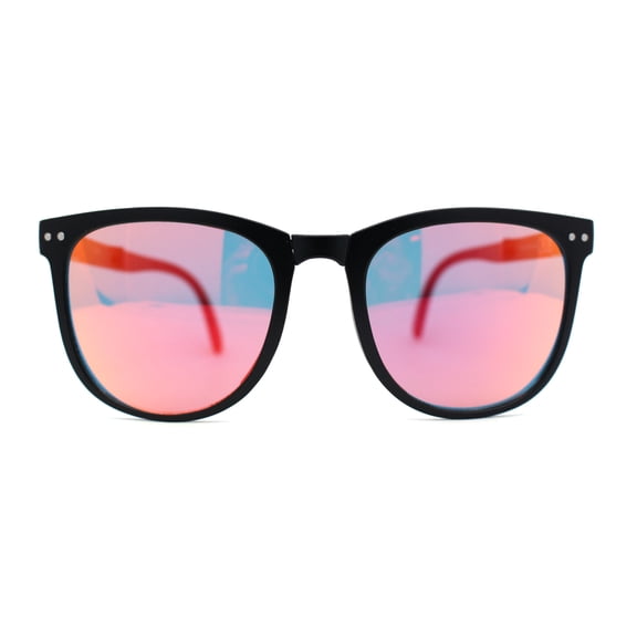 Mens Collapsible Oversize Thin Plastic Hipster Horn Rim Sunglasses Matte Black Red Mirror