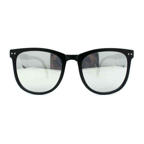 Mens Collapsible Oversize Thin Plastic Hipster Horn Rim Sunglasses Matte Black Silver Mirror
