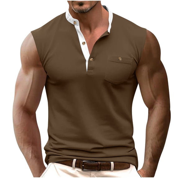 Mens Collar Tank Top - Sleeveless Button Front Summer Shirts Beach Casual Dress Tees, S-3XL