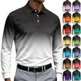 thumbnail image 1 of Mens Collared Long Sleeve Polo Shirt Gradient Ombre Print Three Button Placket Casual Athletic Top, 1 of 4