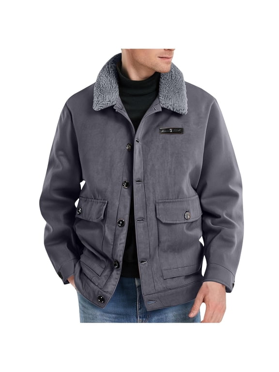Mens Collared Turtle Neck Jacket, Faux Fleece Lined Warm Lounge 2026 L