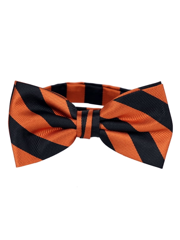 Mens College Striped Pre-Tied Bow Tie - Orange Black