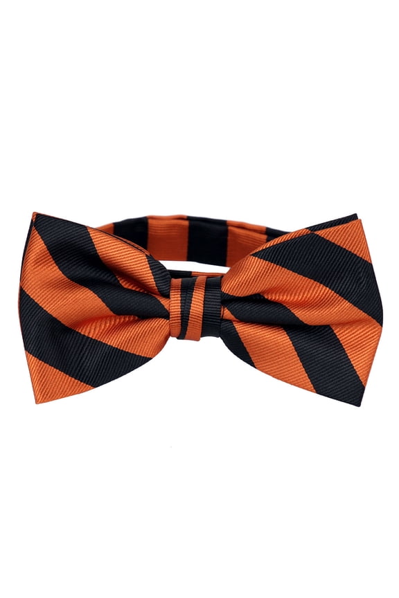Mens College Striped Pre-Tied Bow Tie - Orange Black