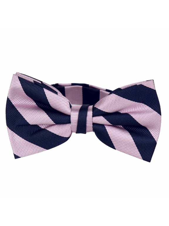 Mens College Striped Pre-Tied Bow Tie - Pink Navy