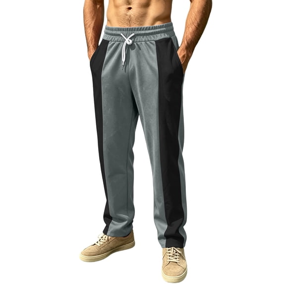 Mens Color Block Baggy Sweatpants Straight Track Pants Casual Athletic Travel Dark Gray L