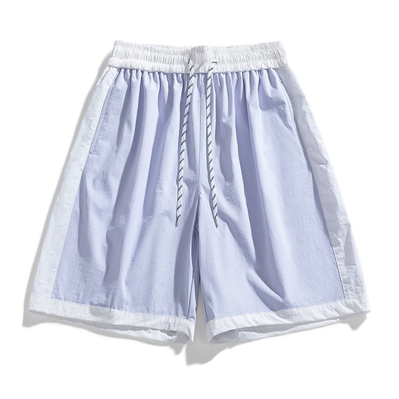 Mens Color Block Casual Shorts Above Knee Streetwear Lightweight Short Pants 7" Inseam Drawstring Summer Fashion with Side Pockets
