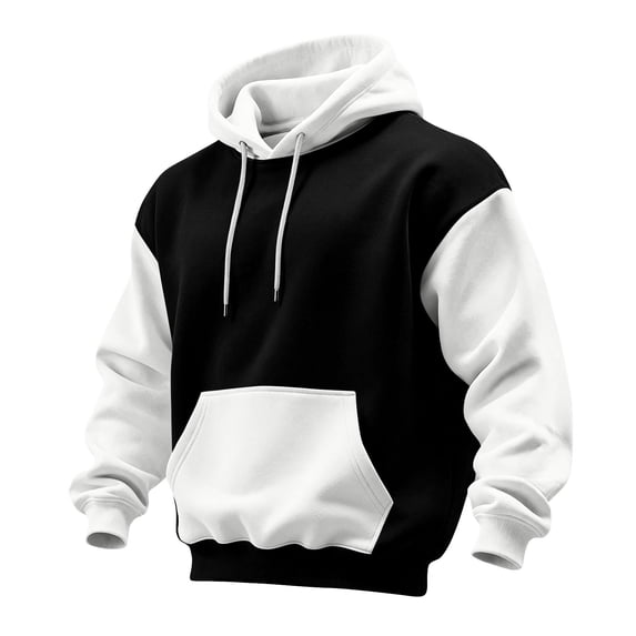 Mens Color Block Hoodies Long Sleeve with Pocket Pullover Hoodie Fashion Fall Winter Sweatshirt