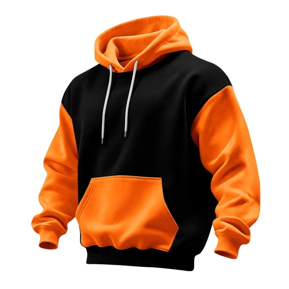 Mens Color Block Hoodies Long Sleeve with Pocket Pullover Hoodie Fashion Fall Winter Sweatshirt