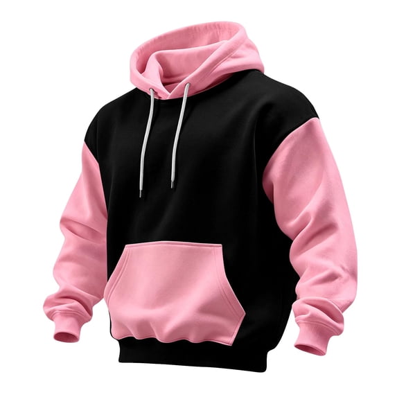 Mens Color Block Hoodies Long Sleeve with Pocket Pullover Hoodie Fashion Fall Winter Sweatshirt