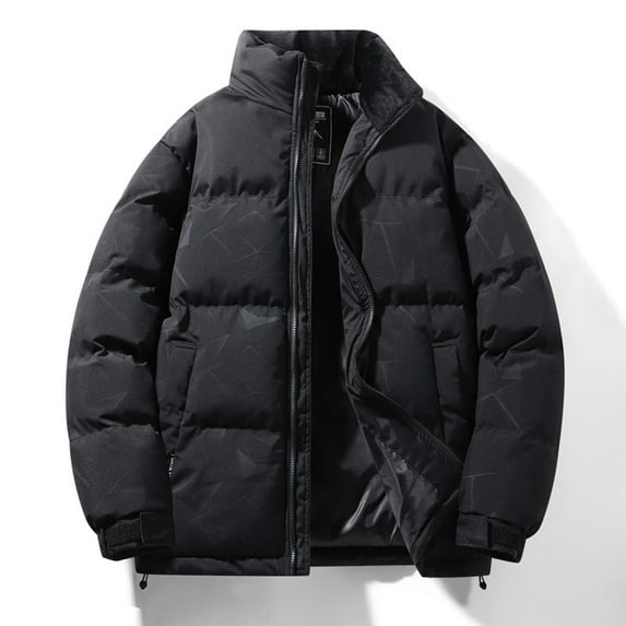 Mens Color Block Puffer Jacket Stand Collar Zip Up Coats Lightweight Modern Design Warm Winter Jackets for Men Casual Outerwear,Black,XXXL