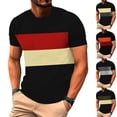 thumbnail image 1 of Mens Color Block Short Sleeve T-Shirts Casual Crew Neck Tops Lightweight Breathable Streetwear Summer Vacation Fashion Father's Day Gift Regular Fit Basic Tees, 1 of 8