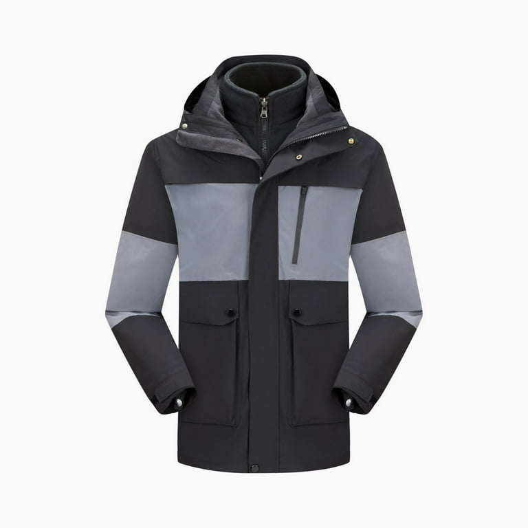 Mens Color Block Ski Jacket Winter Warm Plus Size Coat Windproof Mountain Raincoat Snowboarding Fleece Hooded Jacket