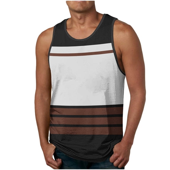 Mens Color Block Sleeveless T-Shirts Workout Tank Tops Striped Crew Neck Athletic Muscle Shirts Soft Stretch Breathable Bodybuilding Fitness Training Tops