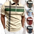 thumbnail image 1 of Mens Color Block Striped Polo Shirt Short Sleeve T Shirts Casual Summer Breathable Top Beige XL, 1 of 5