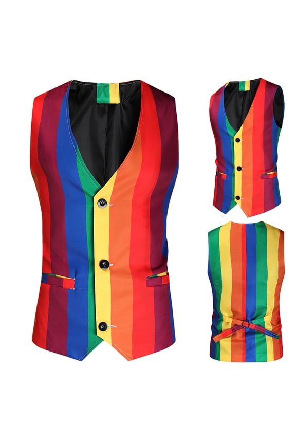 Mens Color Block Striped Vest - Slim Fit Dress V-Neck Waistcoat Sleeveless Pinstripe Suit Vest for Casual formal Big and Tall Size M-4XL Red
