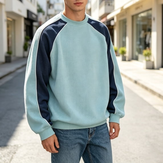 Mens Color Block Sweatshirts Crewneck Long Raglan Sleeve Contrast ...