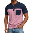 thumbnail image 1 of Mens Color Block V Neck Henley Tshirts Casual Button Up Short Sleeve Shirts Loose Basic Vintage Tees with Chest Pockets, 1 of 9