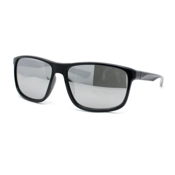 Mens Color Mirror 90s Classic Rectangle Sport Plastic Aerodynamic Sunglasses Black - Silver Mirror