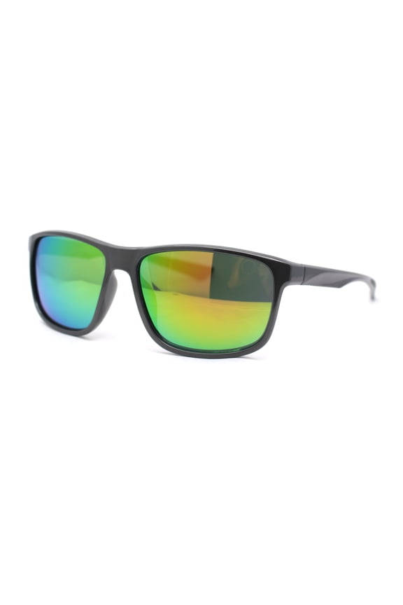 Mens Color Mirror 90s Classic Rectangle Sport Plastic Aerodynamic Sunglasses Grey - Green Mirror
