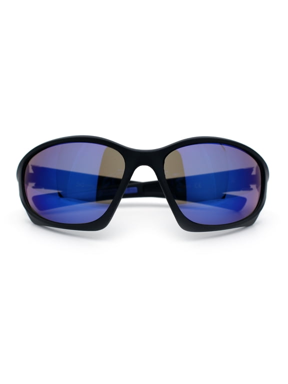 Mens Color Mirror 90s Xloop Plastic Sport Wrap Around Sunglasses Black Blue - Blue Mirror