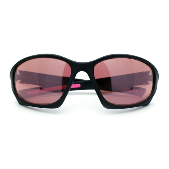 Mens Color Mirror 90s Xloop Plastic Sport Wrap Around Sunglasses Black Pink - Pink Mirror