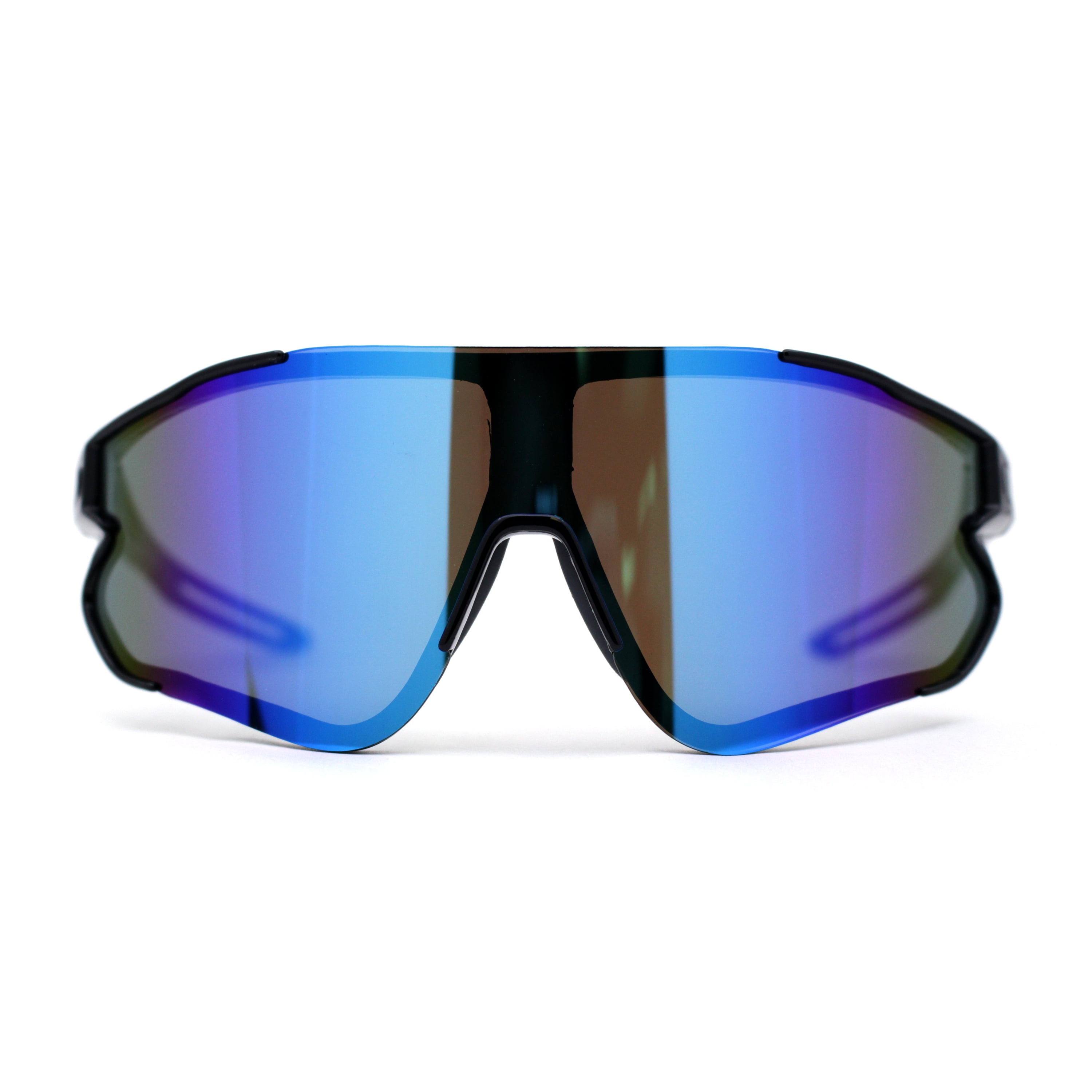 Mens Color Mirror Aerodynamic Block Shield Lens Plastic Sport Sunglasses  Black Red Rainbow Mirror 